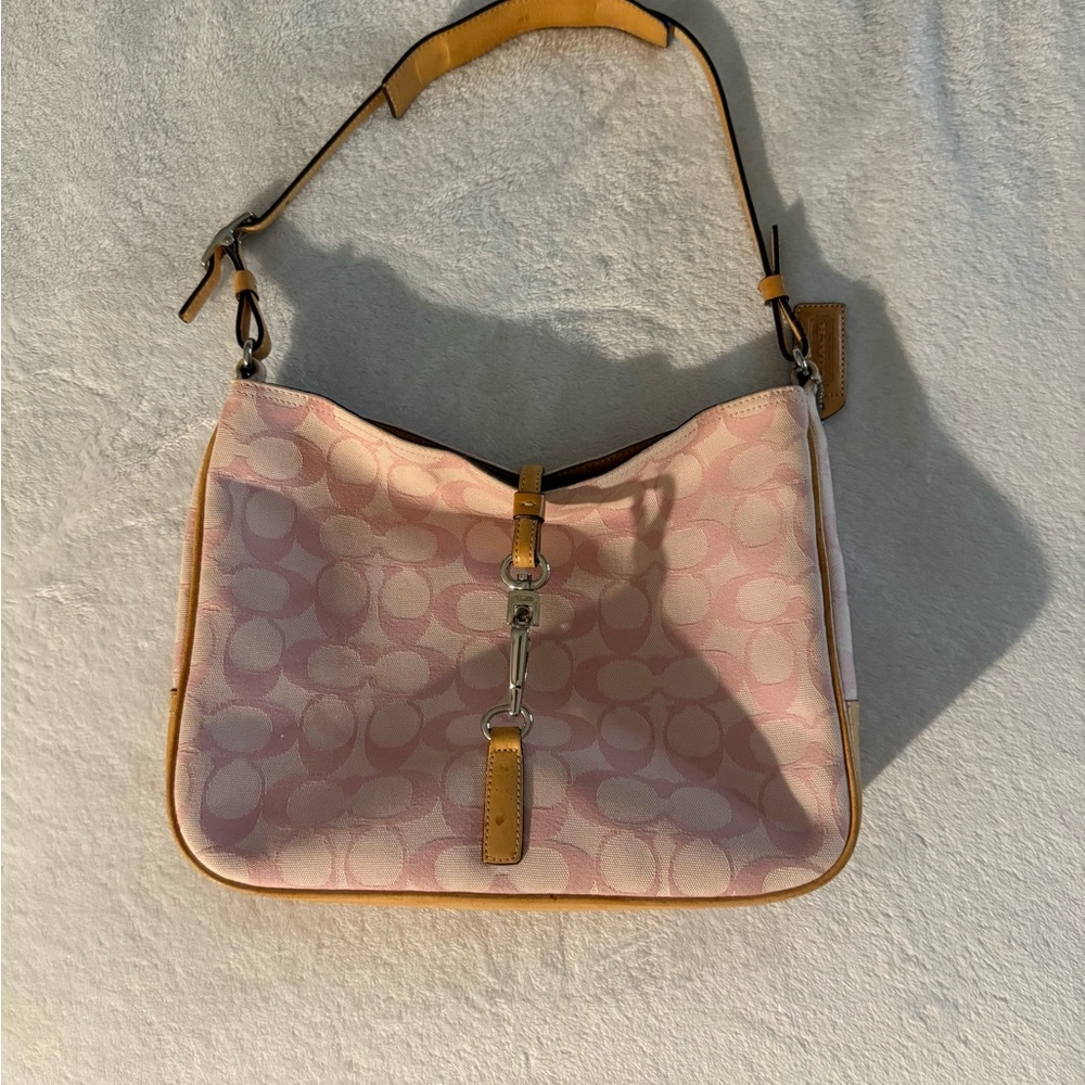Vintage Y2K Coach Pink Signature Hampton Lobster Clip Shoulder Bag